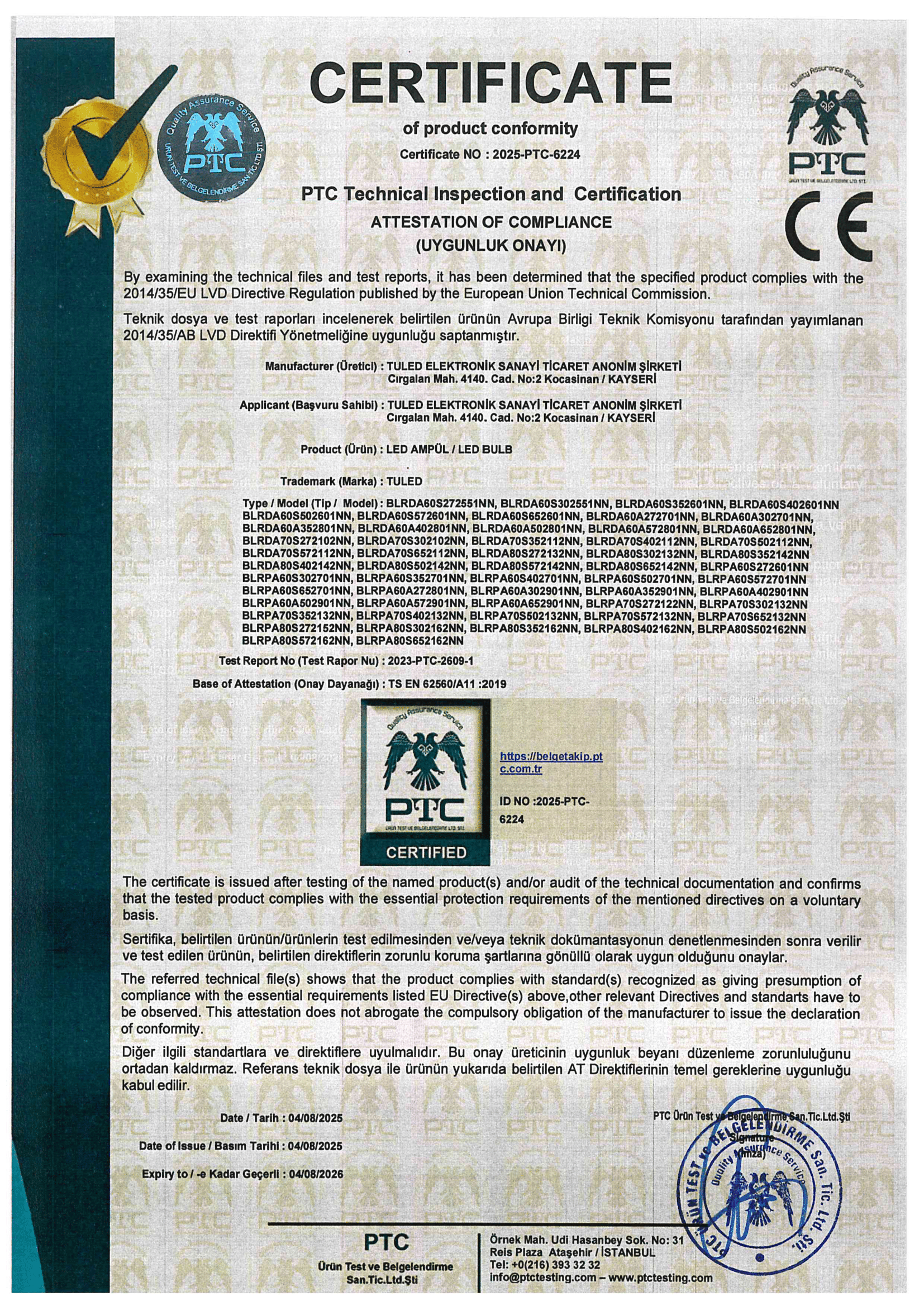 LED Bulb CE Sertifikası